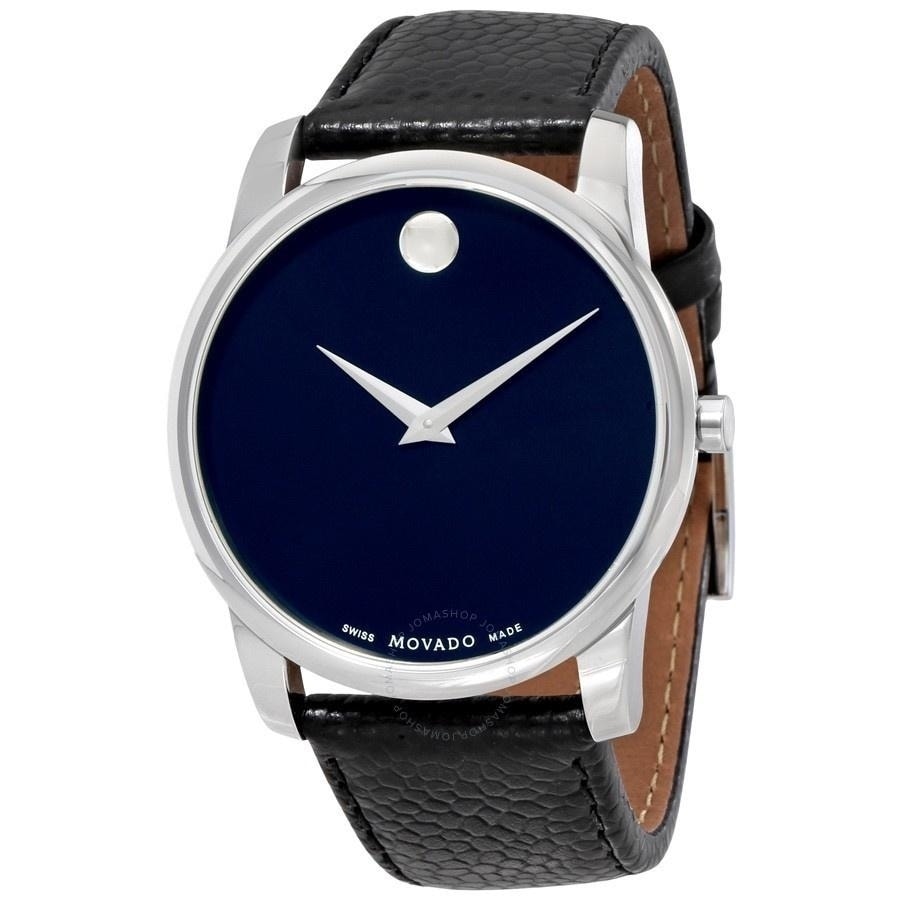 Shop Movado Men S 0607013 Museum Black Leather Watch On Sale