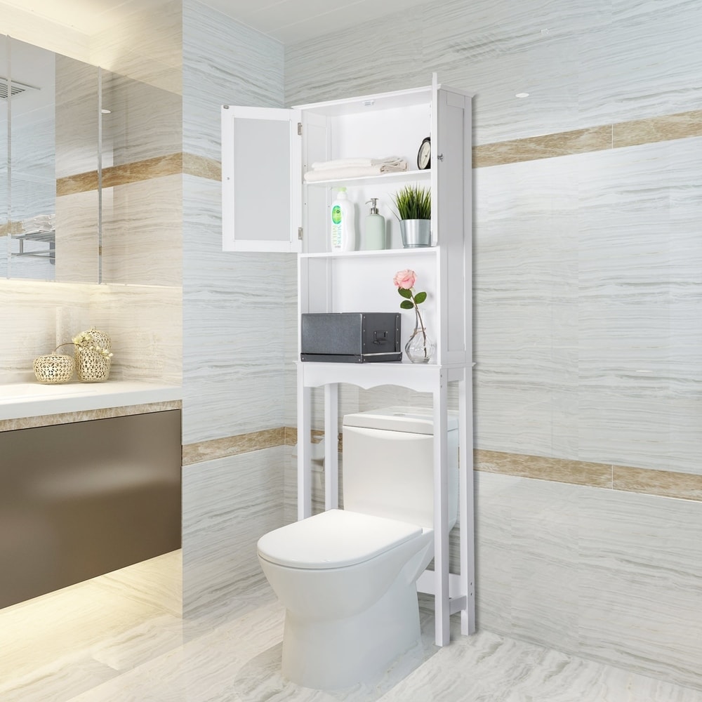 Bathroom Toilet Space Saver Storage Cabinet Shelf Organizer White Bath Room Set