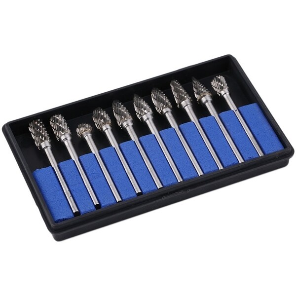 10pcs 1//8/" Tungsten Carbide Burr Rotary Drill Bits Tools Cutter Files Set Shank