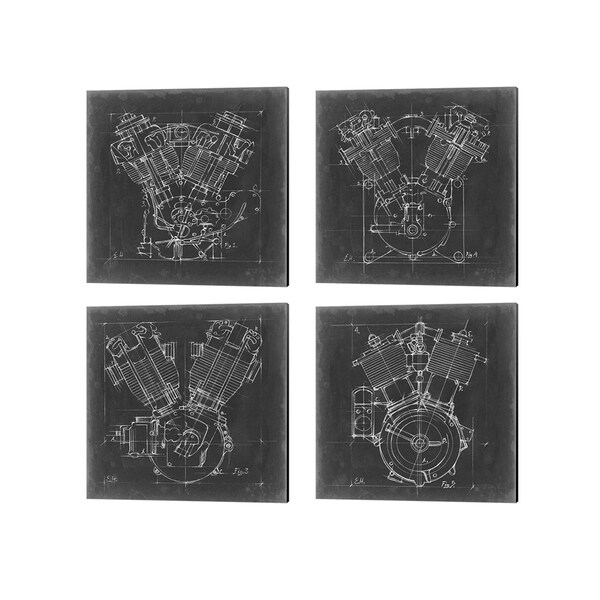 Ethan Harper 'Motorcycle Engine Blueprint' Canvas Art (Set of 4)