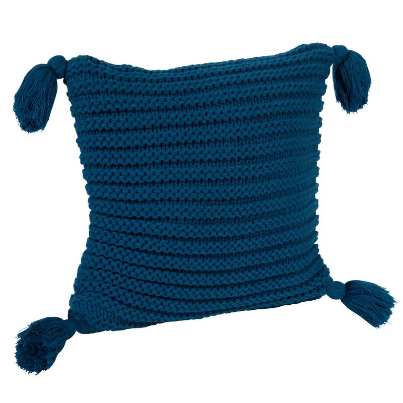 Kate and Laurel Tassey Large Knit Pillow Cover with Tassels - Blue