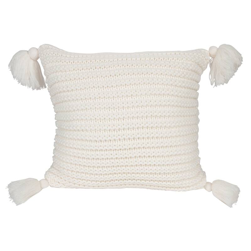 Kate and Laurel Tassey Large Knit Pillow Cover with Tassels