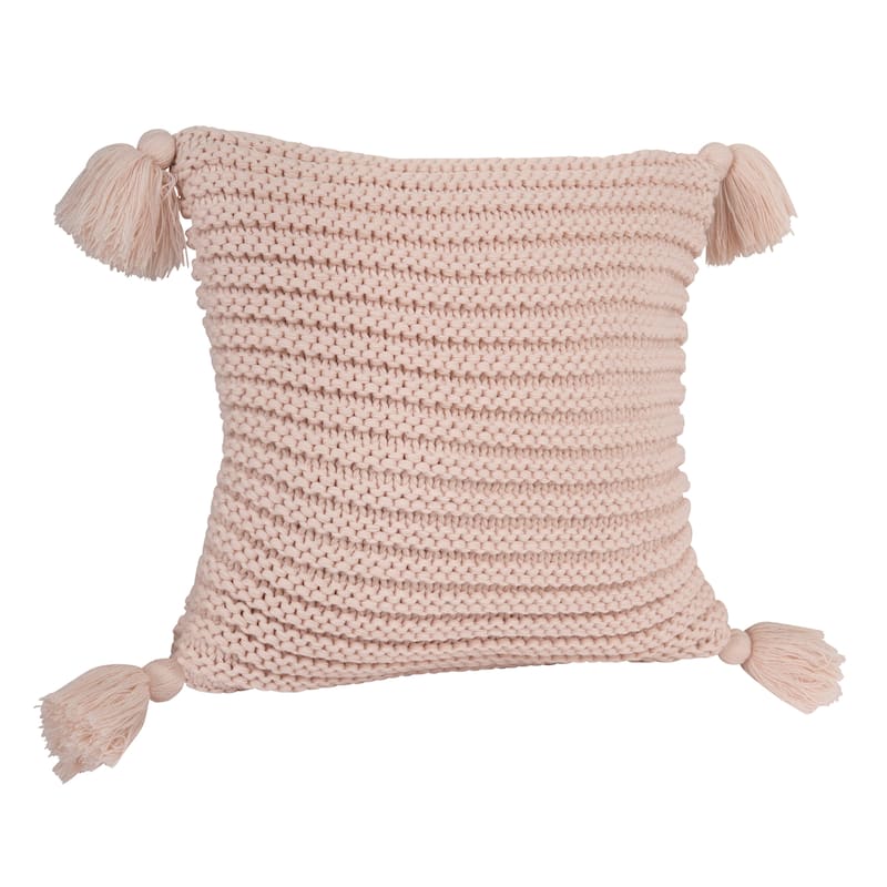 Kate and Laurel Tassey Large Knit Pillow Cover with Tassels