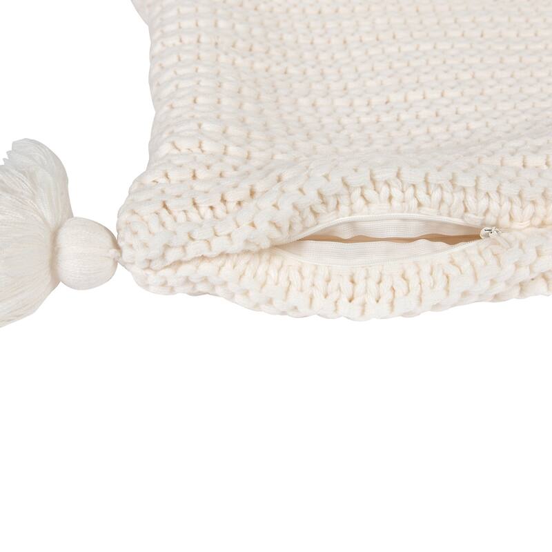 Kate and Laurel Tassey Large Knit Pillow Cover with Tassels