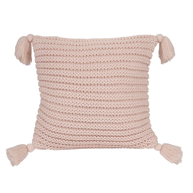 Kate and Laurel Tassey Large Knit Pillow Cover with Tassels