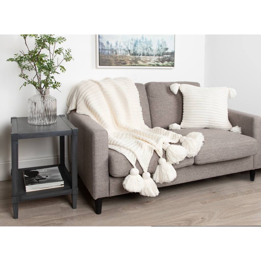 Kate and Laurel Tassey Large Knit Pillow Cover with Tassels