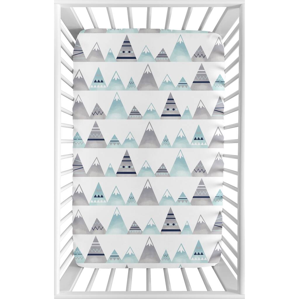 Sweet Jojo Designs Navy Blue, Aqua and Grey Aztec Mountains Collection Fitted Mini Portable Crib Sheet