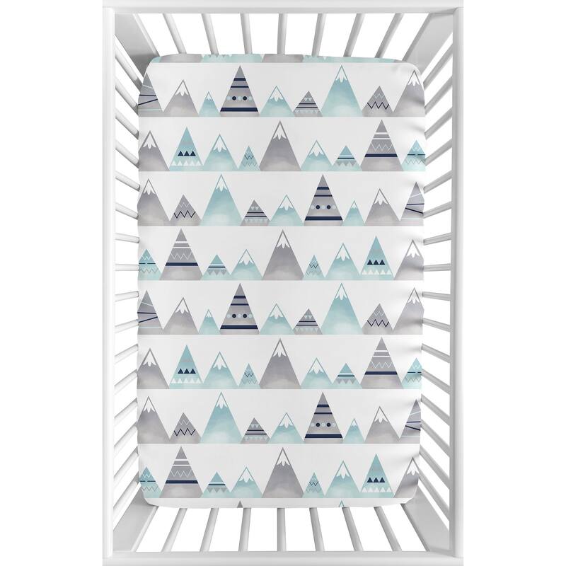 Sweet Jojo Designs Navy Blue, Aqua and Grey Aztec Mountains Collection Fitted Mini Portable Crib Sheet