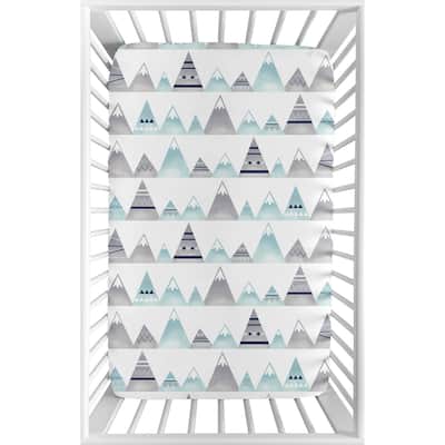 Sweet Jojo Designs Navy Blue, Aqua and Grey Aztec Mountains Collection Fitted Mini Portable Crib Sheet