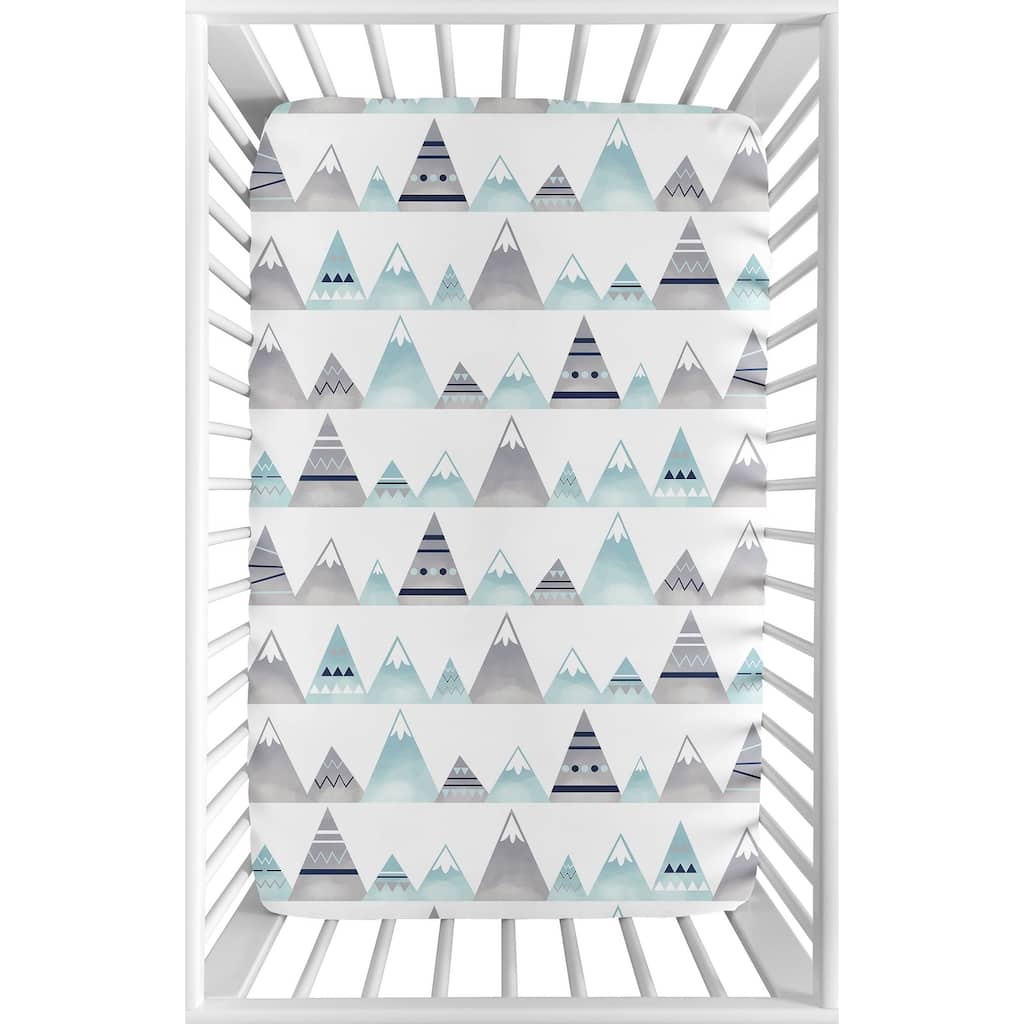 Sweet Jojo Designs Navy Blue, Aqua and Grey Aztec Mountains Collection Fitted Mini Portable Crib Sheet