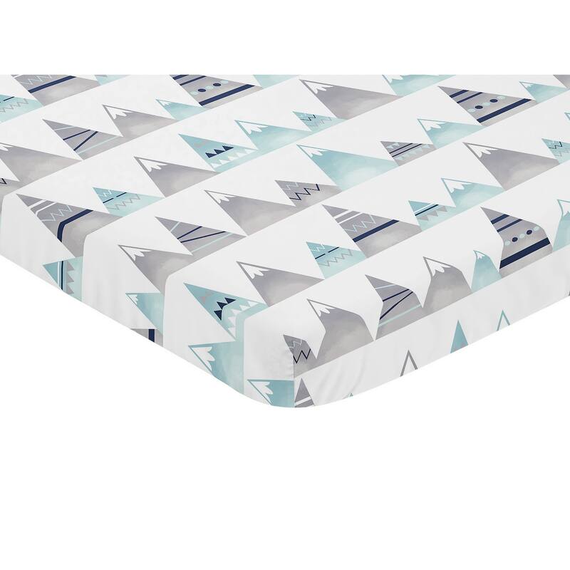 Sweet Jojo Designs Navy Blue, Aqua and Grey Aztec Mountains Collection Fitted Mini Portable Crib Sheet