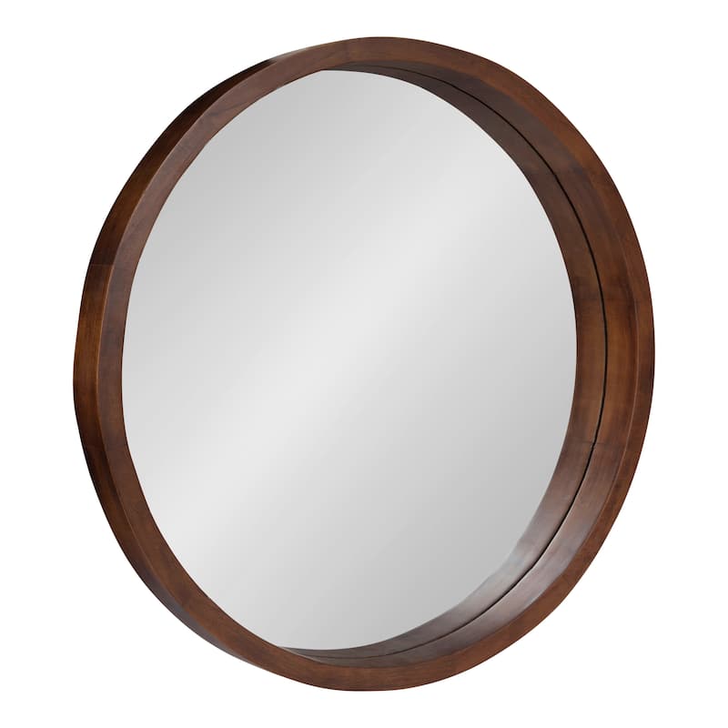 Kate and Laurel Hutton Round Wood Wall Mirror - 22" diameter - Walnut Brown