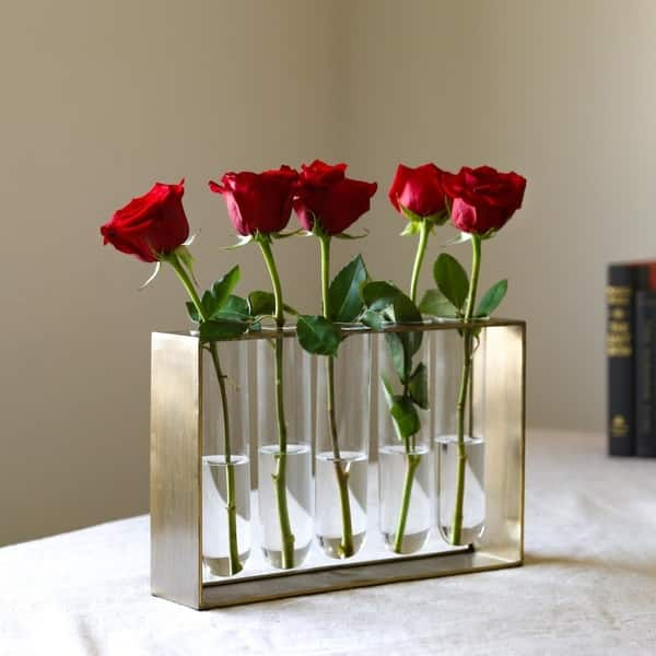 Shop Metal Hanging Bud Vase Holder With 5 Glass Tube Vases Anitque