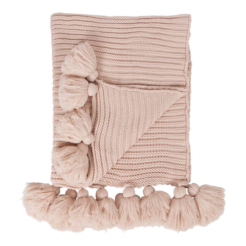 Kate and Laurel Tassey Knit Ribbed Blanket with Tassels