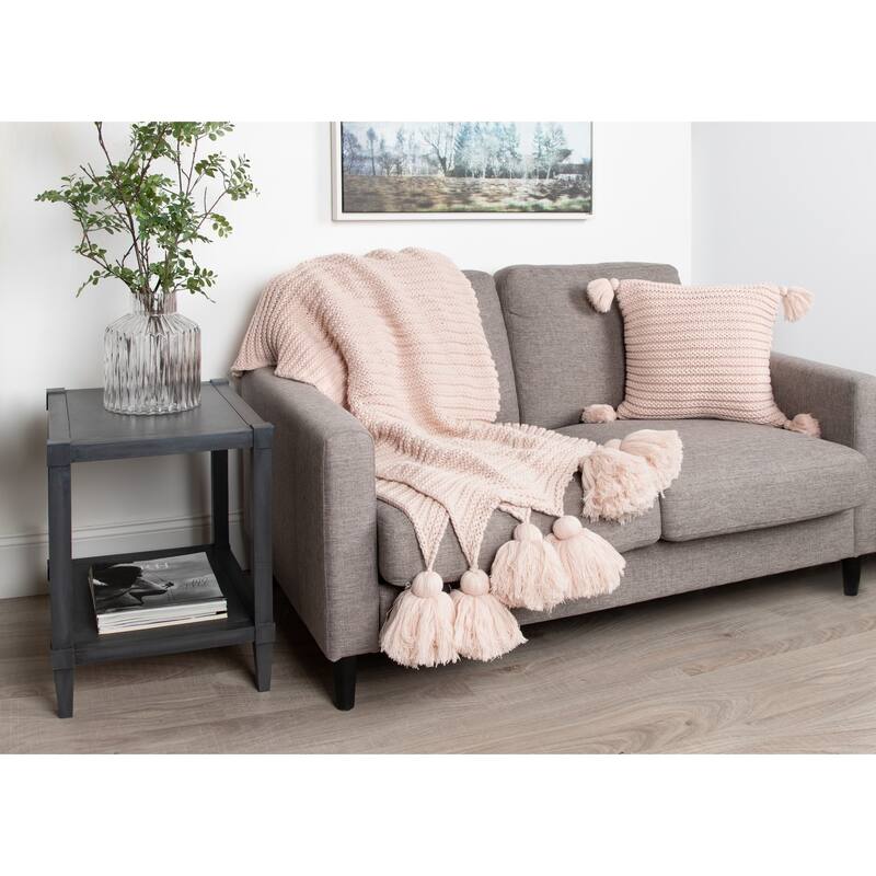 Kate and Laurel Tassey Knit Ribbed Blanket with Tassels