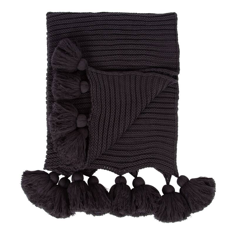 Kate and Laurel Tassey Knit Ribbed Blanket with Tassels