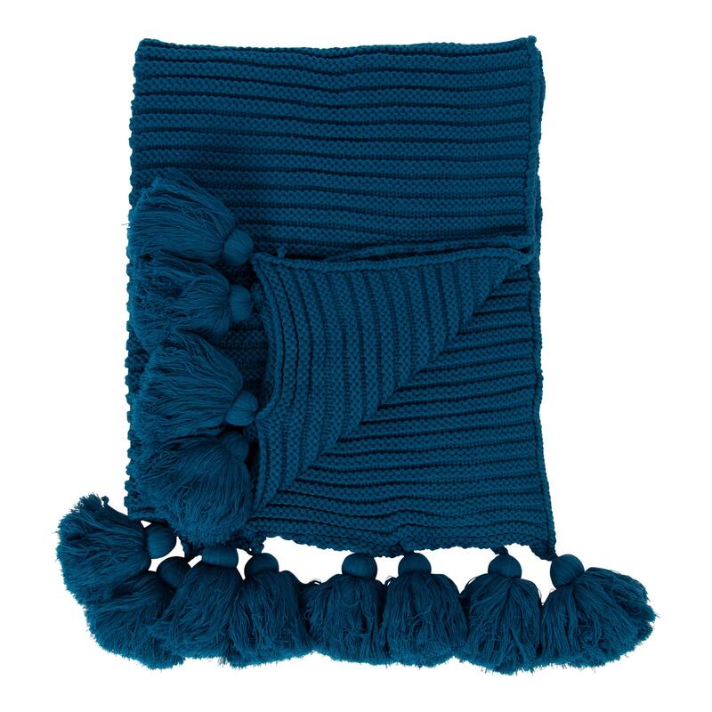 Kate and Laurel Tassey Knit Ribbed Blanket with Tassels