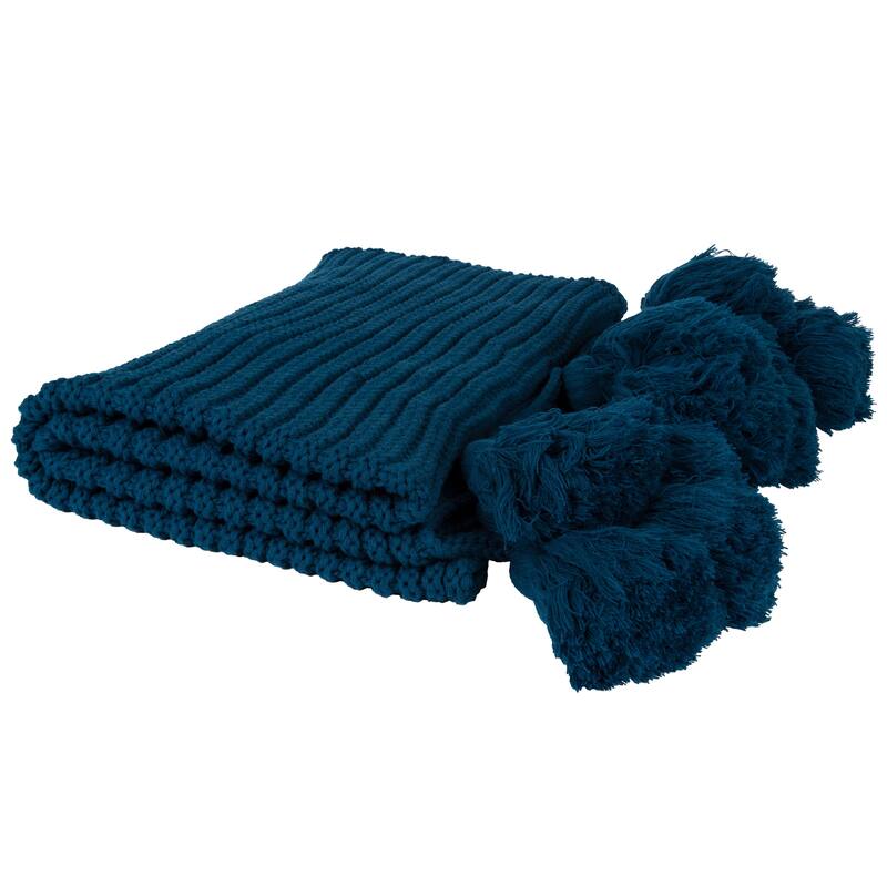 Kate and Laurel Tassey Knit Ribbed Blanket with Tassels