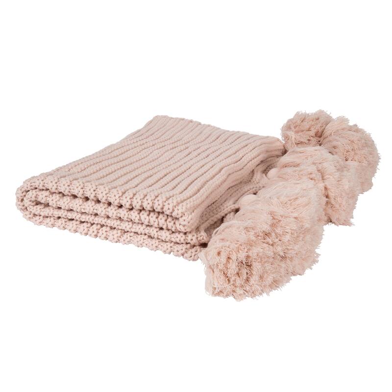 Kate and Laurel Tassey Knit Ribbed Blanket with Tassels