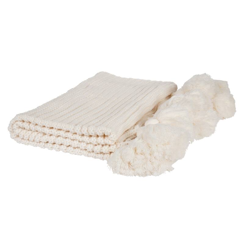 Kate and Laurel Tassey Knit Ribbed Blanket with Tassels