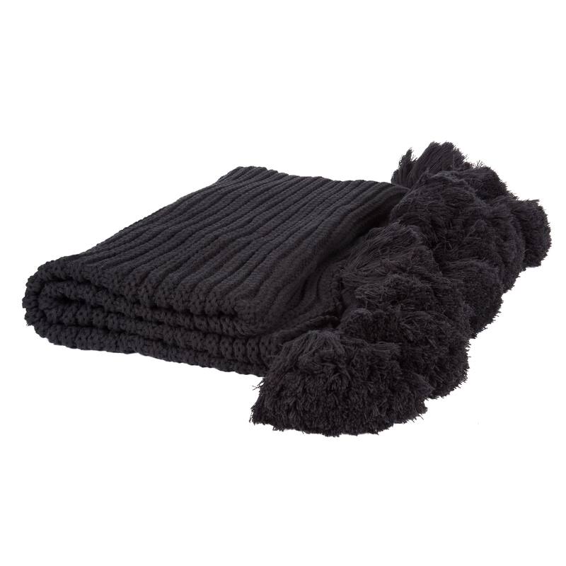 Kate and Laurel Tassey Knit Ribbed Blanket with Tassels