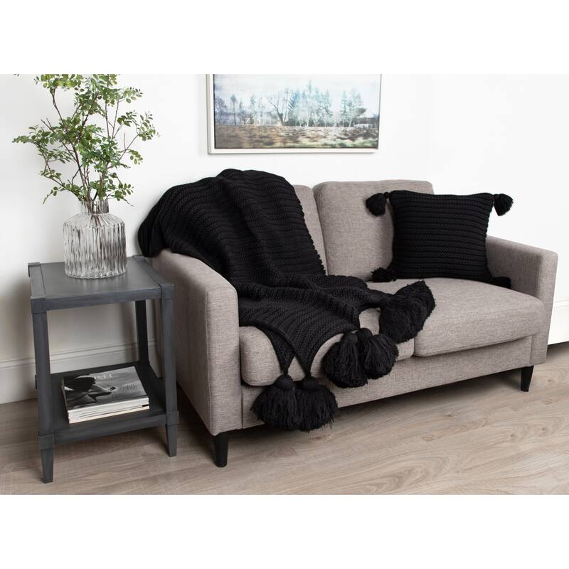 Kate and Laurel Tassey Knit Ribbed Blanket with Tassels