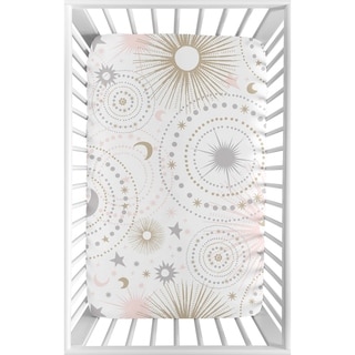 Sweet Jojo Designs Blush Pink, Gold, Grey and White Star and Moon Celestial Collection Fitted Mini Portable Crib Sheet