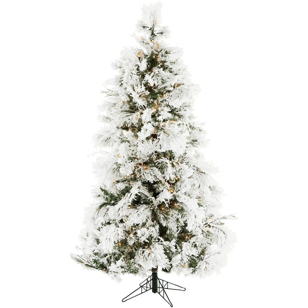 Christmas Time 6.5-Ft. Snowy Artificial Christmas Tree, Clear Lights - 6.5 Foot