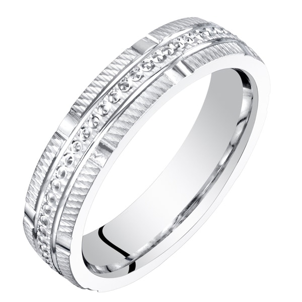 Womens 14 Karat White Gold 4mm Textured Wedding Ring Band