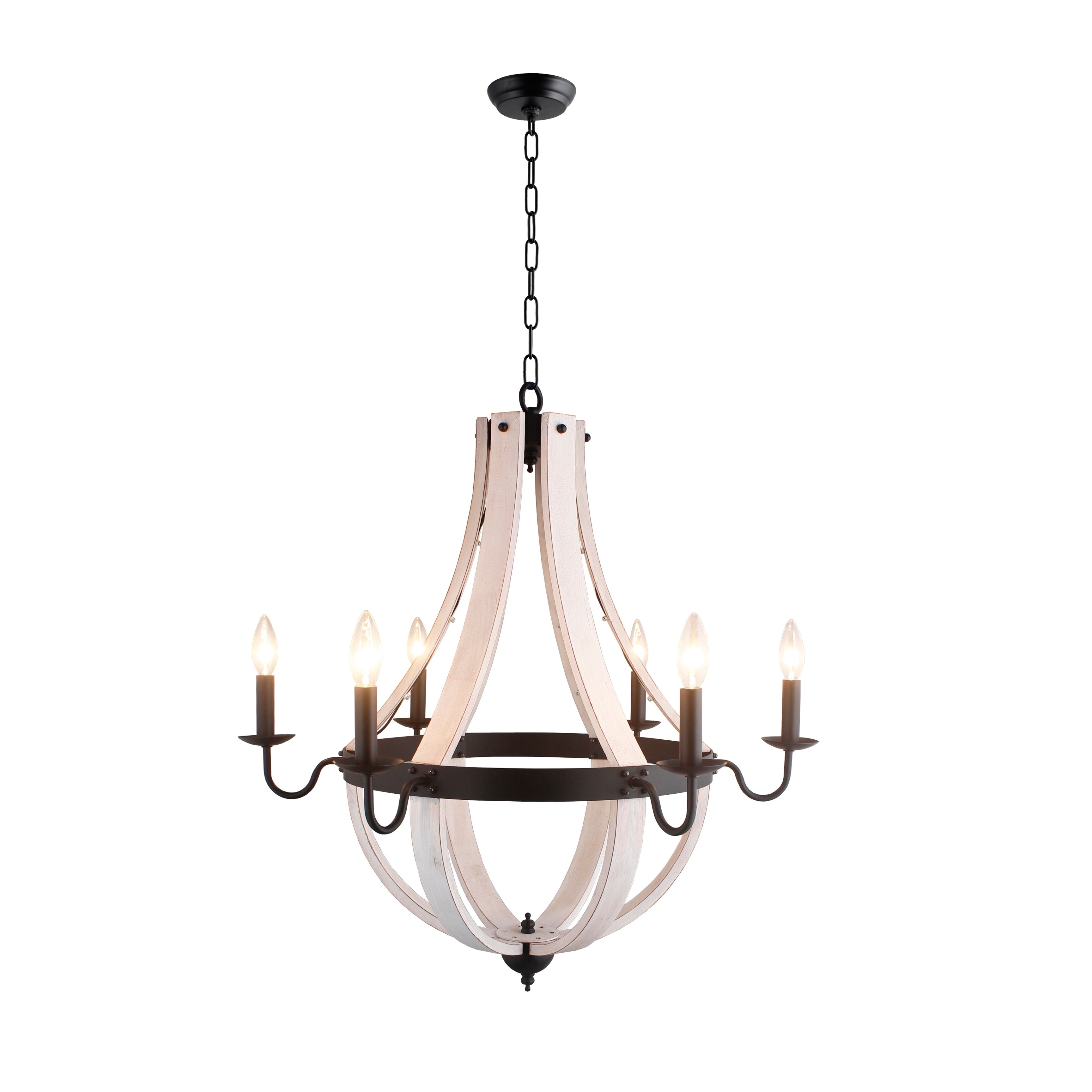 Cassidi 6 light chandelier In Antique White wood and Matte black metal - Chandeliers For Bedrooms by Overstock.com