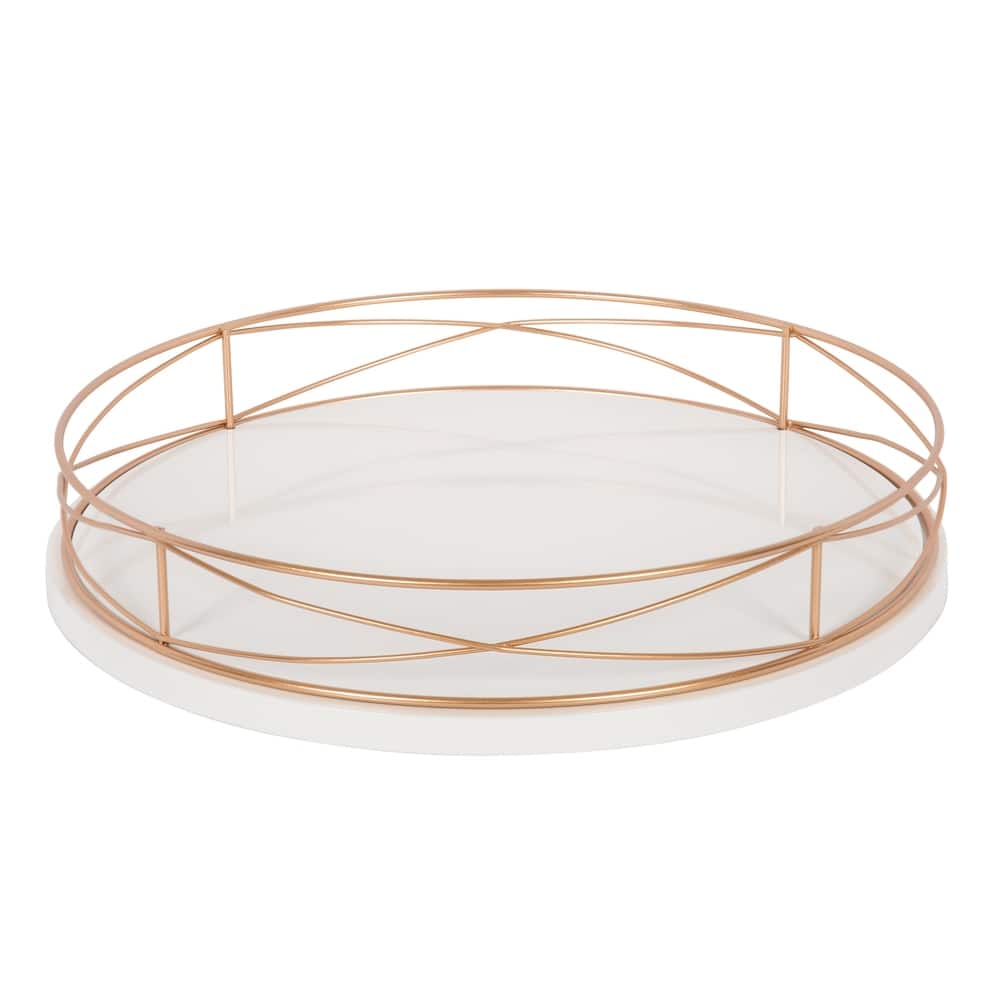Kate and Laurel Mendel Round Tray with Decorative Metal Rim - 14" diameter