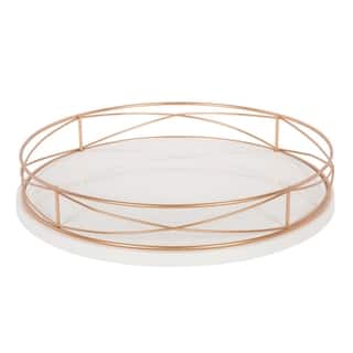 Kate and Laurel Mendel Round Tray with Decorative Metal Rim - 14" diameter