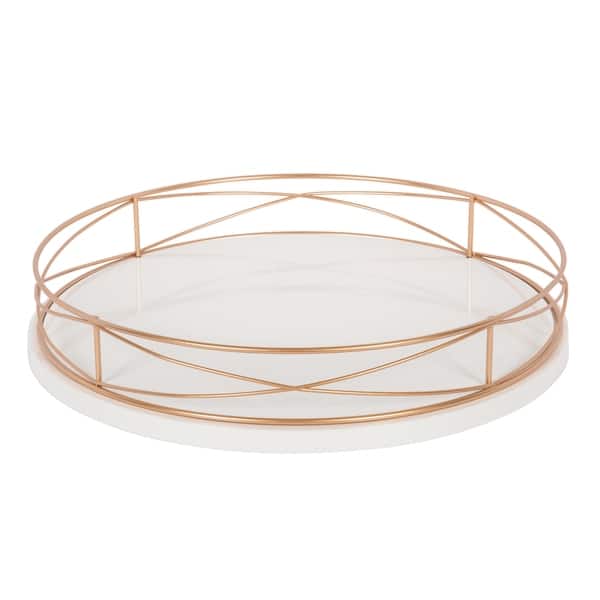 slide 11 of 12, Kate and Laurel Mendel Round Tray with Decorative Metal Rim - 14" diameter White/Gold