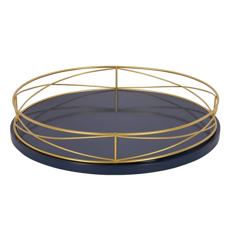 Kate and Laurel Mendel Round Tray with Decorative Metal Rim - 14" diameter