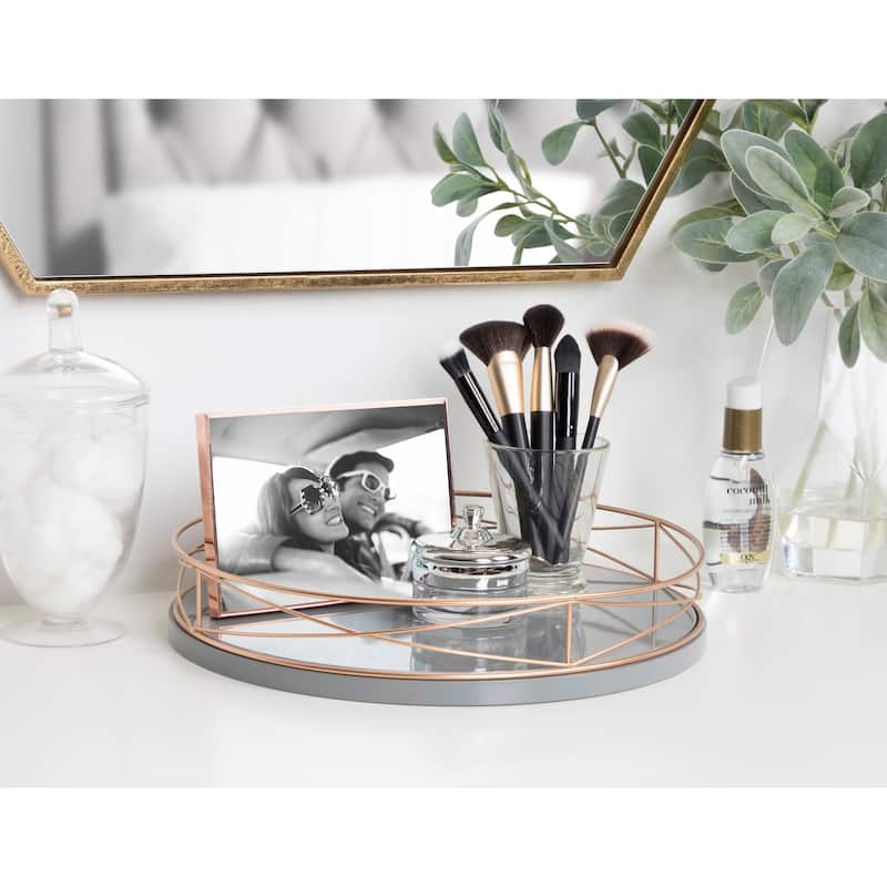 Kate and Laurel Mendel Round Tray with Decorative Metal Rim - 14" diameter