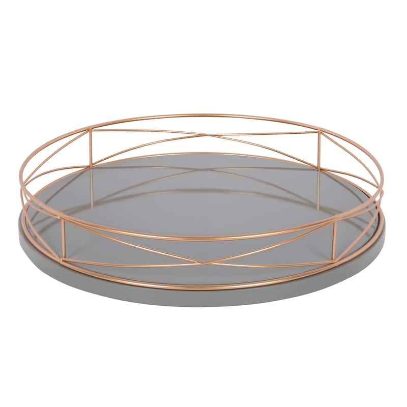 Kate and Laurel Mendel Round Tray with Decorative Metal Rim - 14" diameter