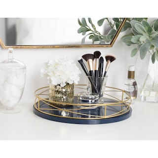 Kate and Laurel Mendel Round Tray with Decorative Metal Rim - 14" diameter