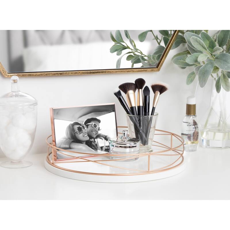 Kate and Laurel Mendel Round Tray with Decorative Metal Rim - 14" diameter