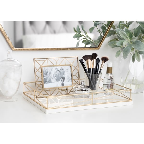 Kate and Laurel Mendel Rectangle Tray with Decorative Metal Rim - 12x16.5