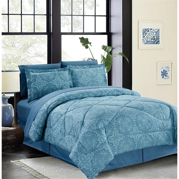 Bed In A Bag 8pcs 250gsmf Pvisc Pr King Blue Bohemian Damask Bed In A Bag 8pcs 250gsmf Pvisc Pr King Blue