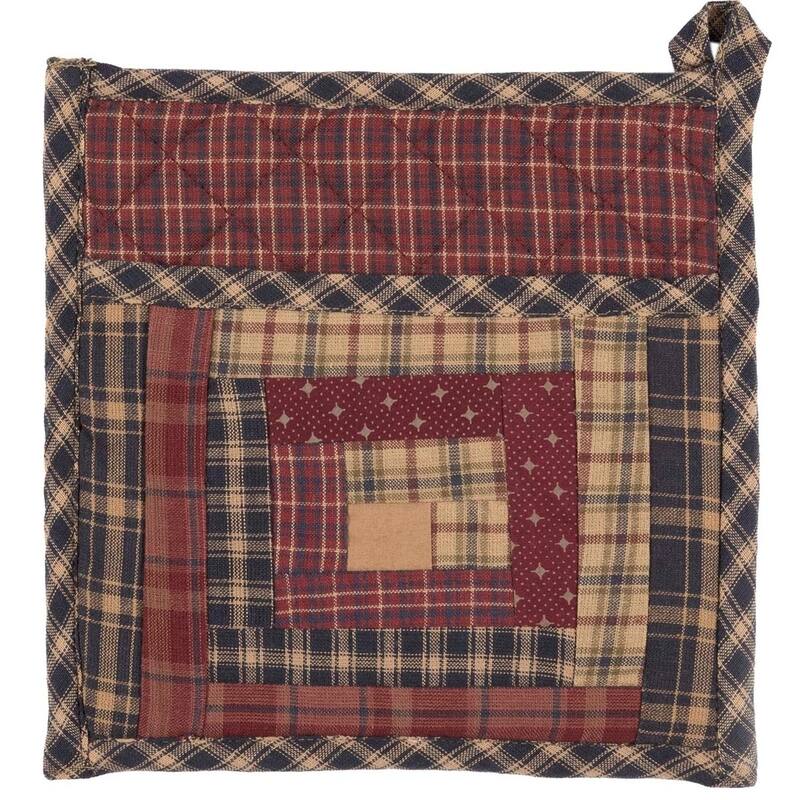 Red Rustic Tabletop Millsboro Pot Holder Loop Cotton Patchwork Pocket - 8x8 - 8x8 - Khaki