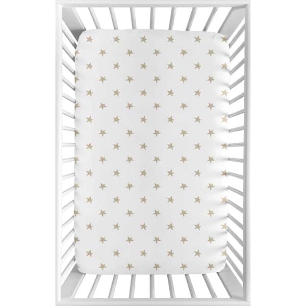slide 2 of 3, Sweet Jojo Designs Gold and White Star Celestial Collection Fitted Mini Portable Crib Sheet