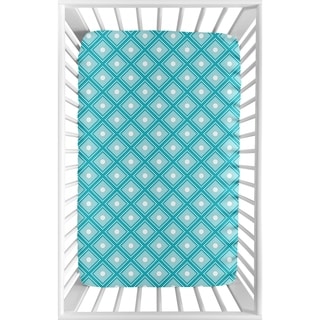 Sweet Jojo Designs Turquiose and White Diamond Mod Elephant Collection Fitted Mini Portable Crib Sheet