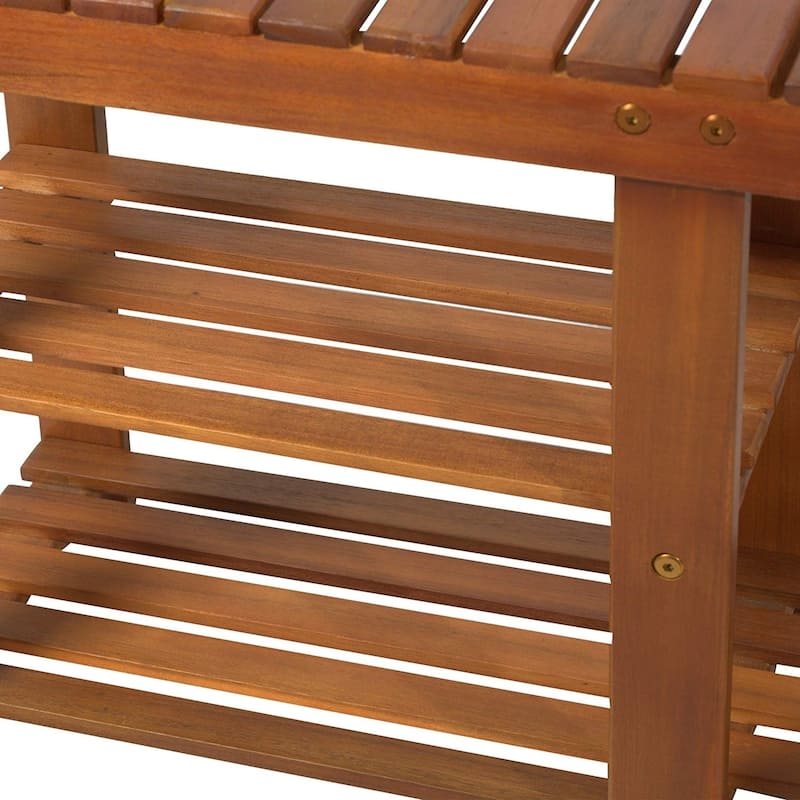 HomCom 3-Tier Acacia Wood Rustic Country Entryway Bench With Shoe Storage