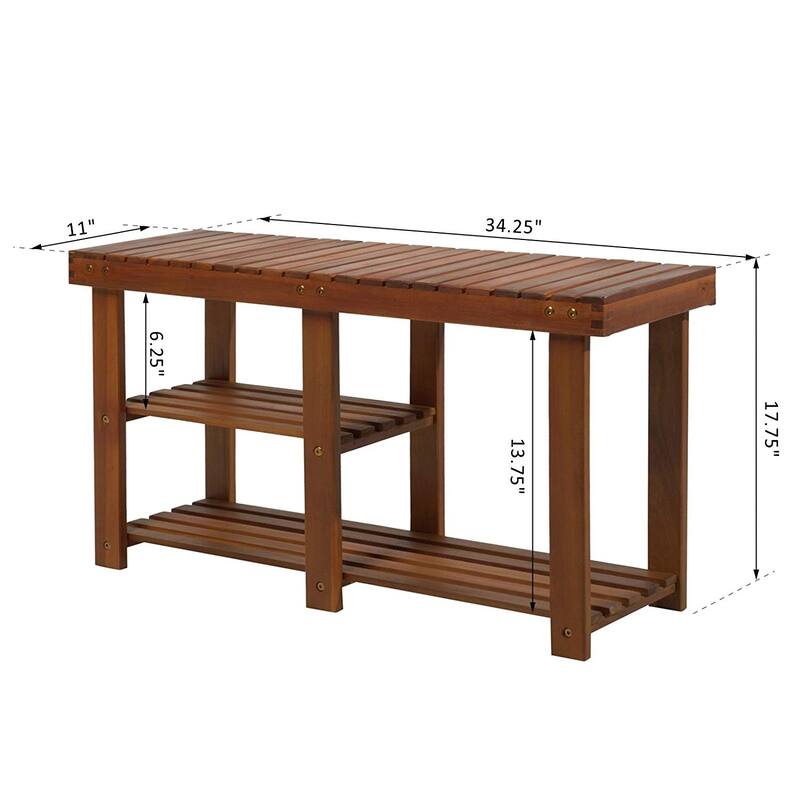 HomCom 3-Tier Acacia Wood Rustic Country Entryway Bench With Shoe Storage