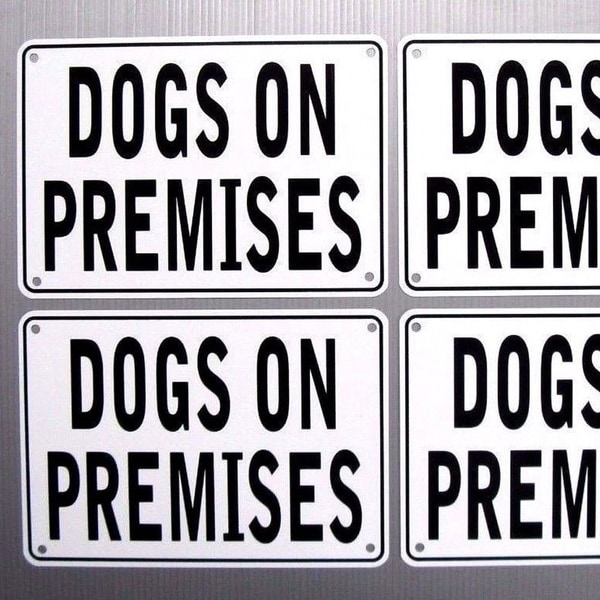 Dogs On Premises Warning Signs 4 Sign Set, Metal, Aluminum 10" x 7"