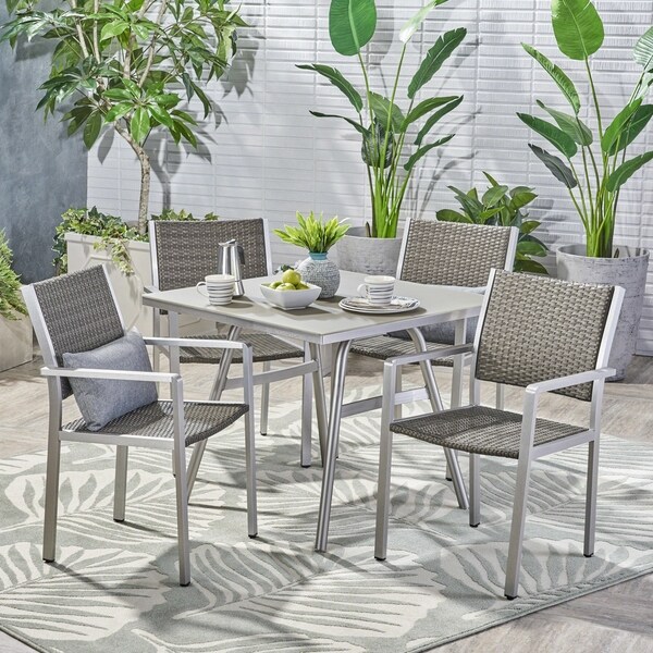 Alcott Outdoor Aluminum 5 Piece Dining Set with Wicker Seats by Christopher Knight Home