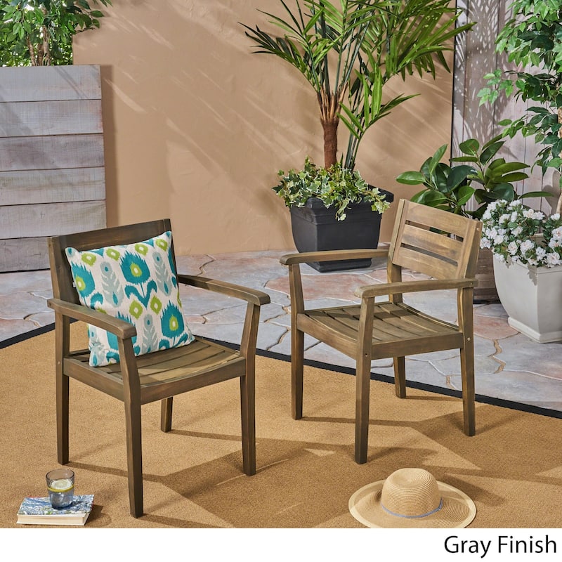 Stamford Outdoor Rustic Acacia Wood Dining Chairs with Slat Seats (Set of 2) by Christopher Knight Home