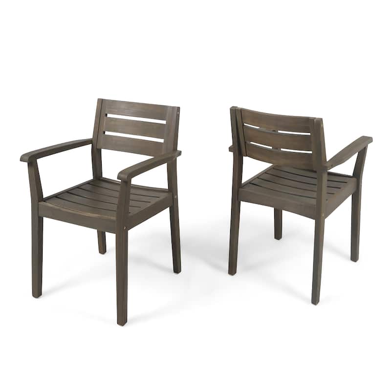 Stamford Outdoor Rustic Acacia Wood Dining Chairs with Slat Seats (Set of 2) by Christopher Knight Home - gray