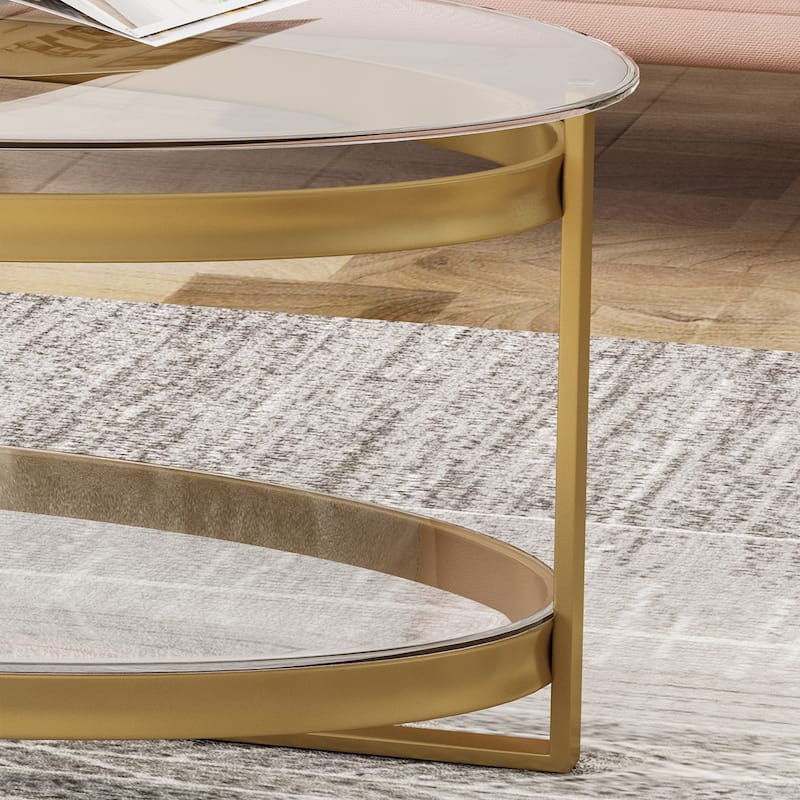 Plumeria Modern Glam Tempered Glass Oval Coffee Table with Iron Frame by Christopher Knight Home